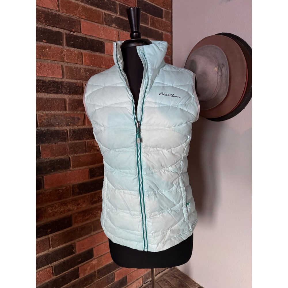 Eddie Bauer Womens Down Puffer Vest Light Mint Green Quilted Full Zip Small